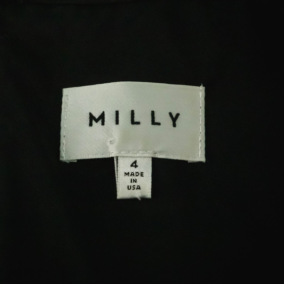 Milly Size 4 Black V Neck Long Tulip Sleeve Sheath Style Lined 100% Silk Dress - Picture 4 of 7